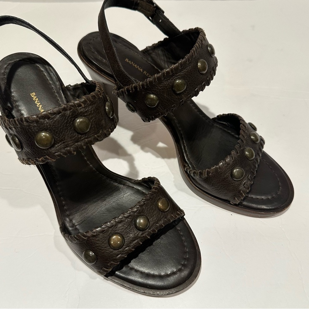 Banana Republic Brown Leather Studded Slingback Heeled Sandals